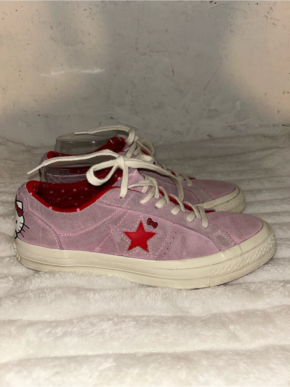 Converse Pink Sneakers with Red Star & Hello Kitty Accent